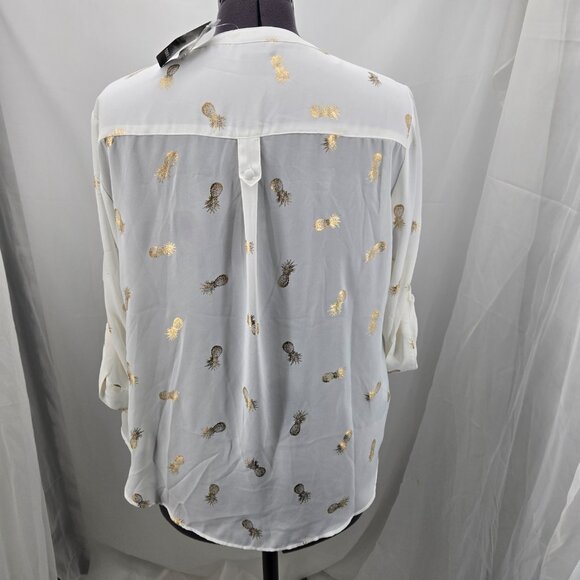 810-12 NEW Torrid Harper Georgette White Gold Pineapple Blouse Size L/12, 0 - Picture 8 of 15